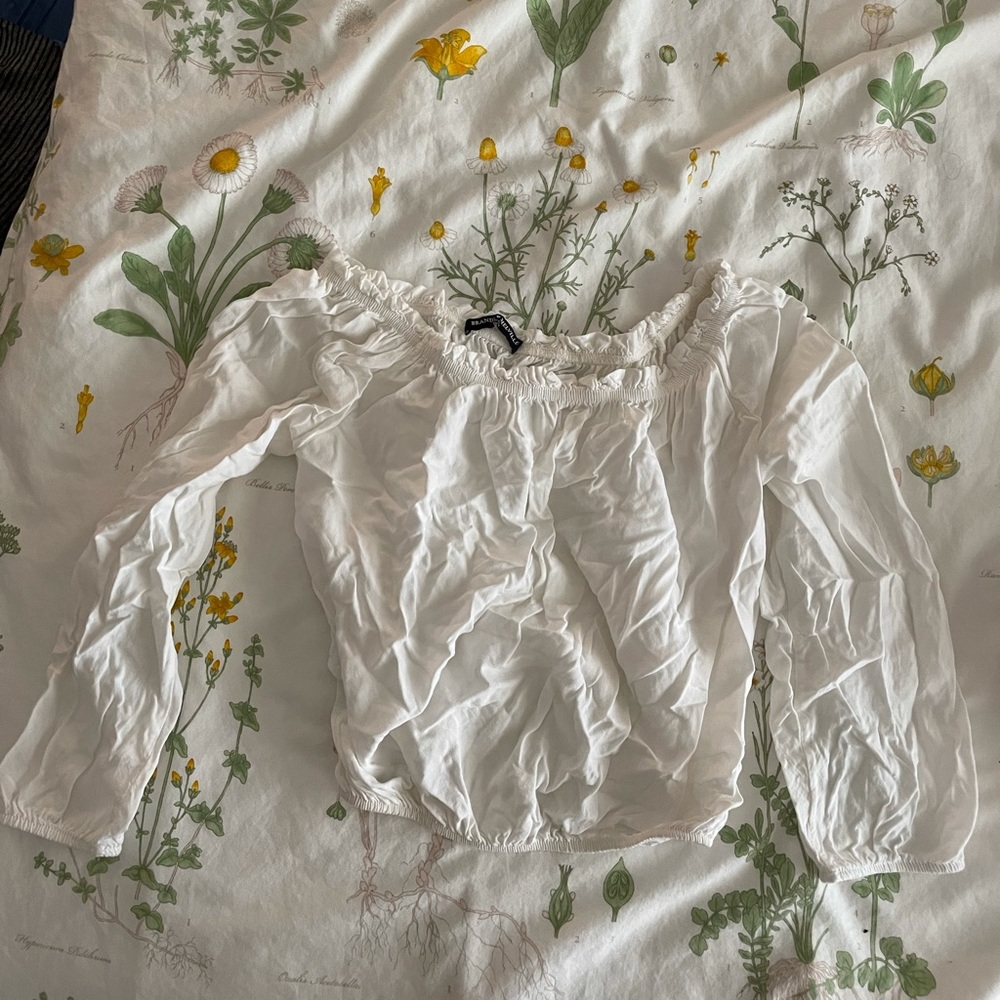 Brandy Melville White Off Shoulder Ruched Crop Top